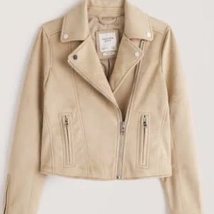 Suede nude blush pink cropped biker jacket